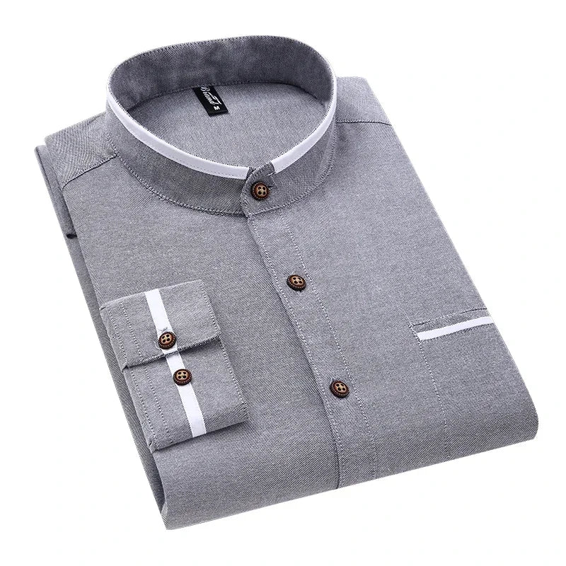 Autumn Long Sleeve Shirt Men Oversized Shirts Men Pocket Design Korean Style Stand-up Collar Slim Shirt Men's Clothing