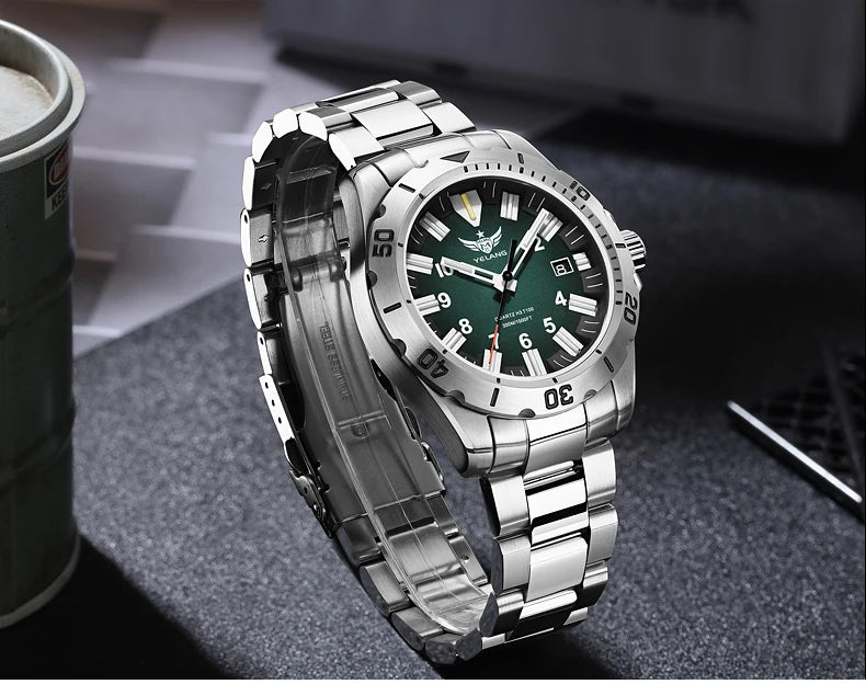 YELANG V1036 42mm Men's Quartz Watch Luminous Display Japan Movement 30ATM Waterproof Stainless Steel Band with Luminous Hands