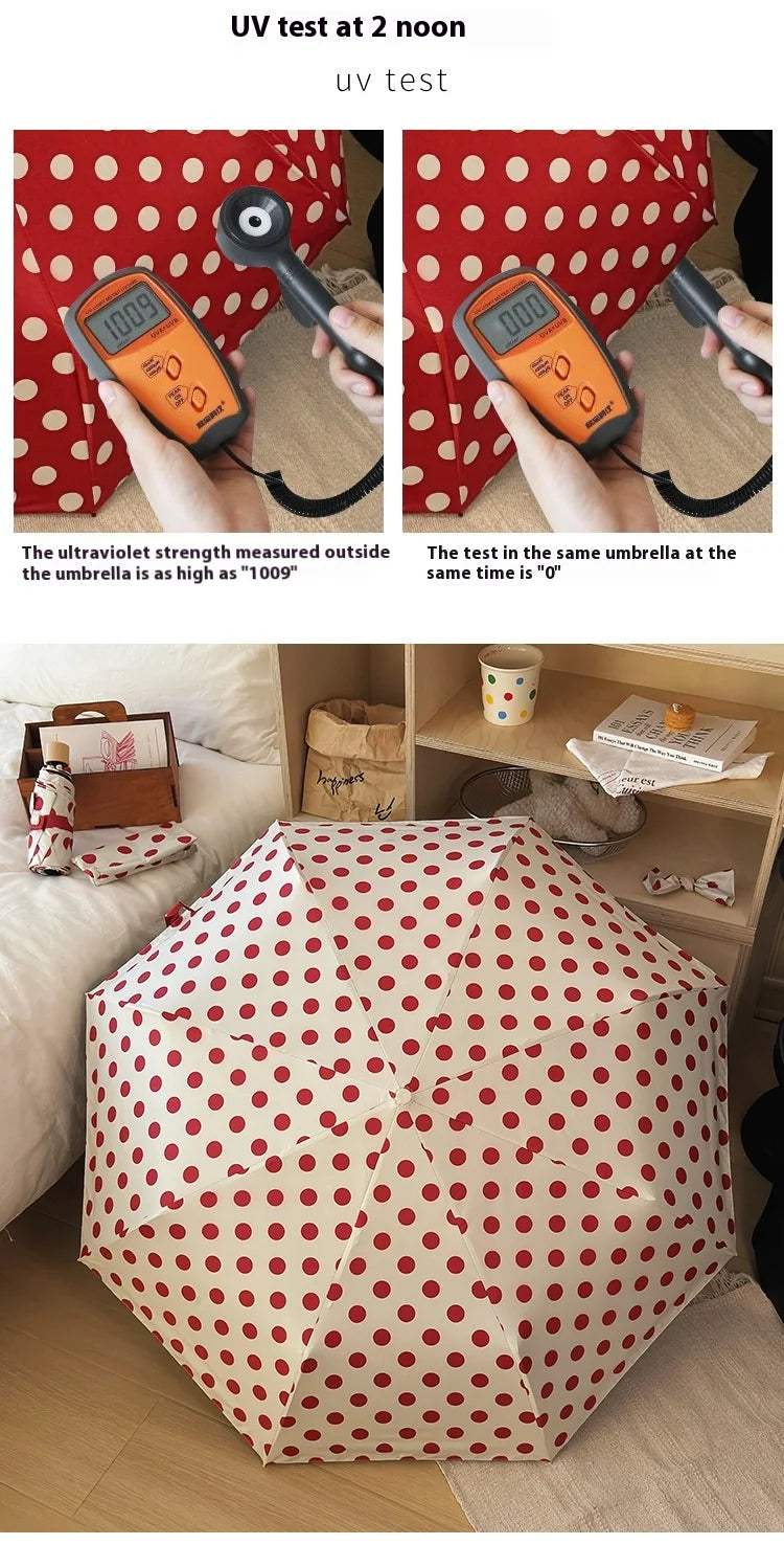 Large Polka Dots AutoOpen/Close Women’s Retro Aesthetic 2-in-1 Umbrella - UPF 50+ Protection 3-Fold Compact, Windproof & Stylish