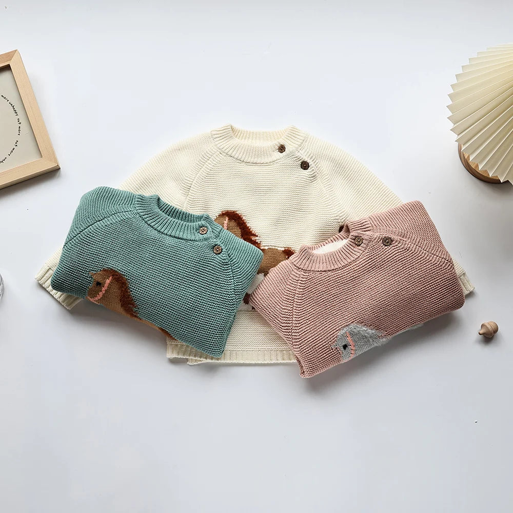 Winter New Cartoon Kids Baby Sweaters Fur Lining Kids Knitwear Fleece Boys Girls Pullover Coat 1-6Y Unisex