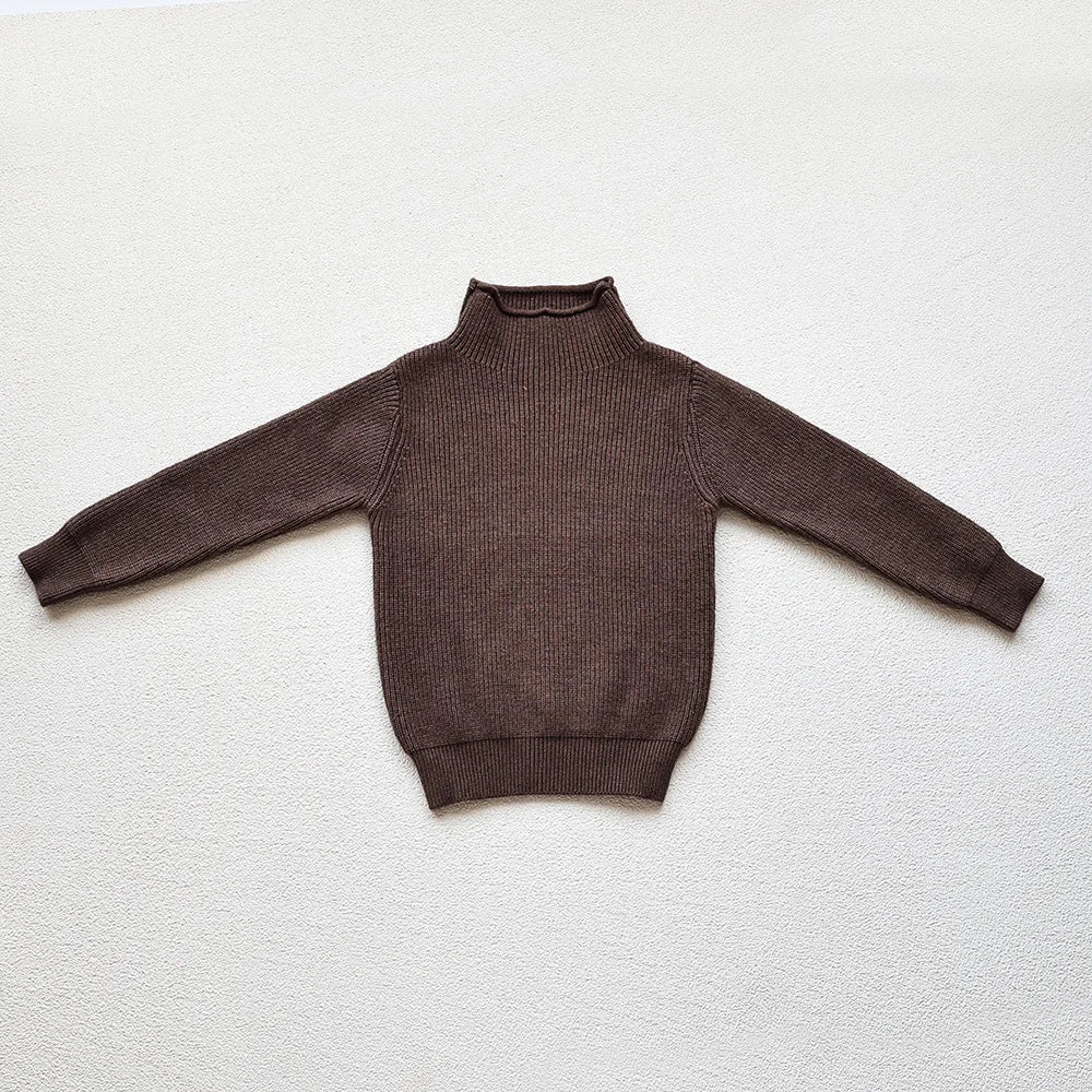 2025 Autumn Winter Comfort Kids Turtleneck Pullover Sweaters Solid Boys Girls Matching Knit Tops Toddler Warm Knitwear Sweaters 1-12Y Unisex