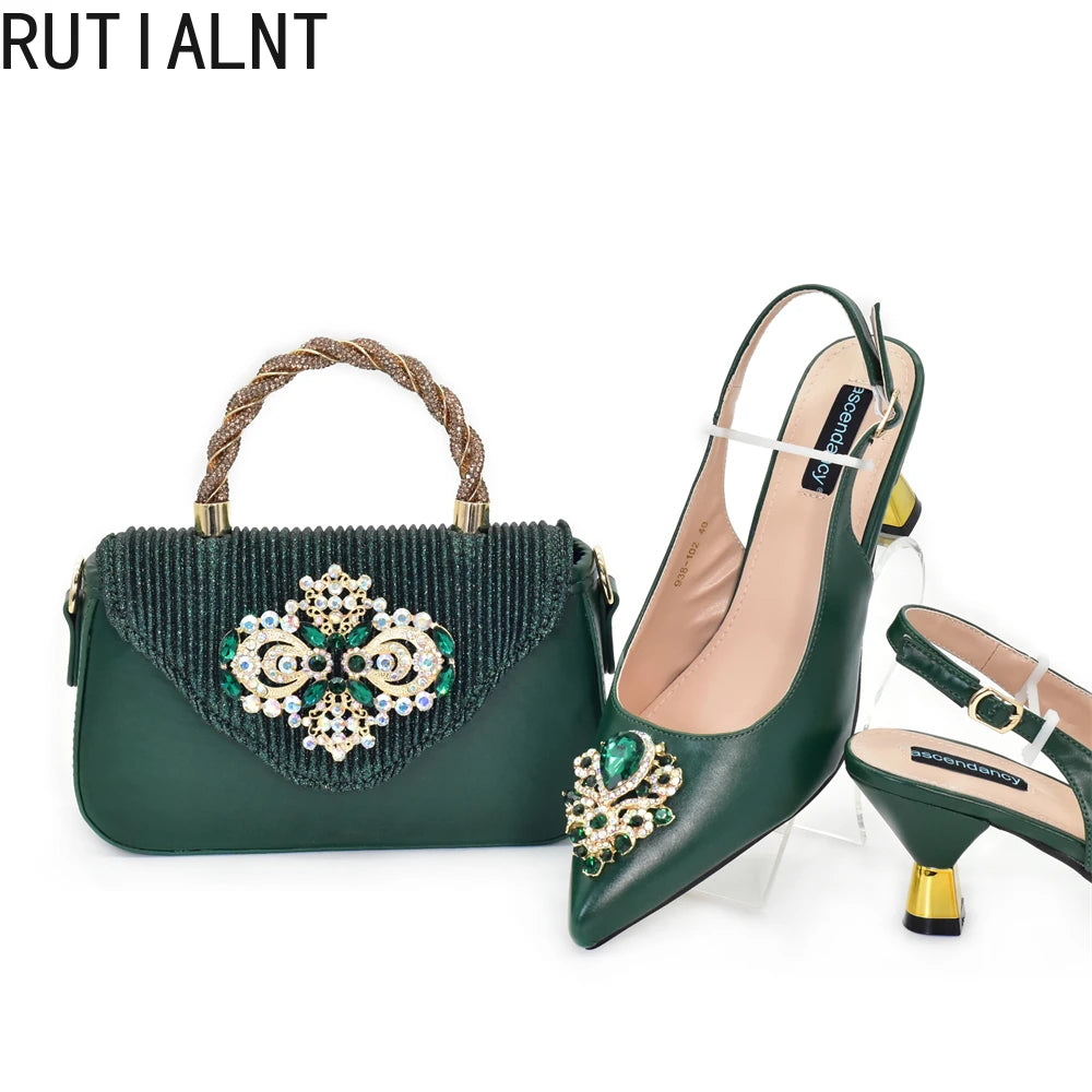 Fashion Women Shoes and Bags To Match Set Nigeria Party Italian Shoe and Bag Set for Party in Women Elegant Heeled Pumps