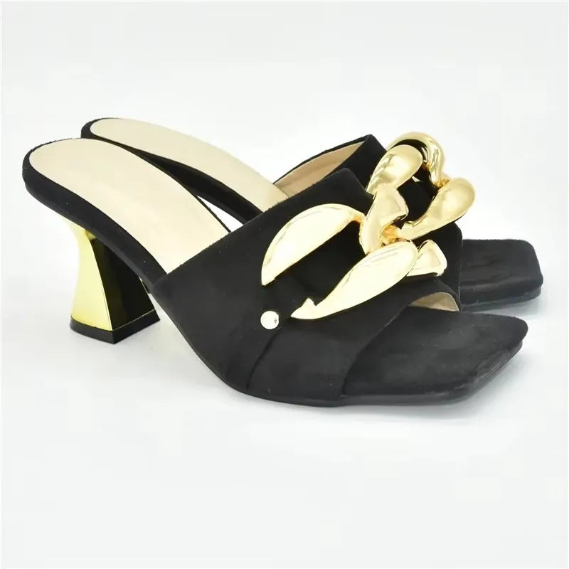 Ladies Metal Decorative Chain Wedding Bridal Shoes Ladies Open Toe High Heels Shoes Slip on Women Party Pumps