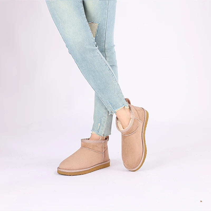 Women's Winter Snow Boots Classic Fur Plush Ankle Shoes Outdoor and indoor Use With Anti-Skid Warm Fuzzy Cotton Shoes