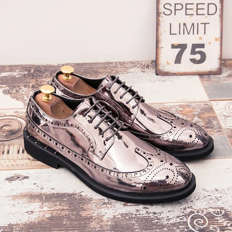 Fashionable Mens Silver Brogue Shoes New Cool Male Formal Evening Shoes Large Size 38-46 Wedding Dress Shoes for Men