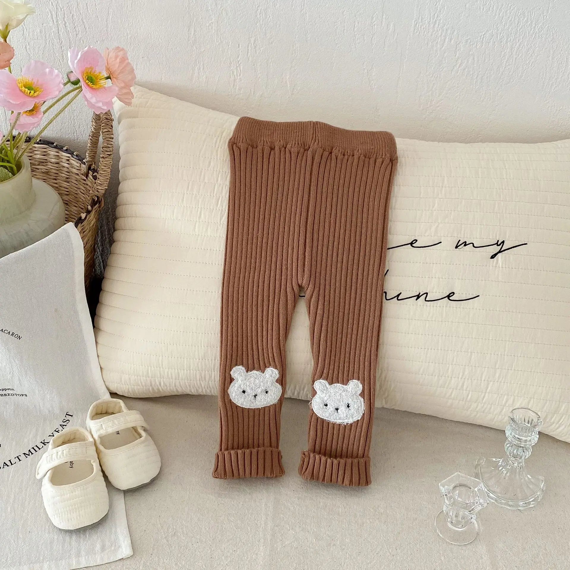 New Autumn Kids Knitted Leggings Girls Cute Cartoon Skinny Pants Children's Baby Pit Strip Trousers 0-5Y Girls