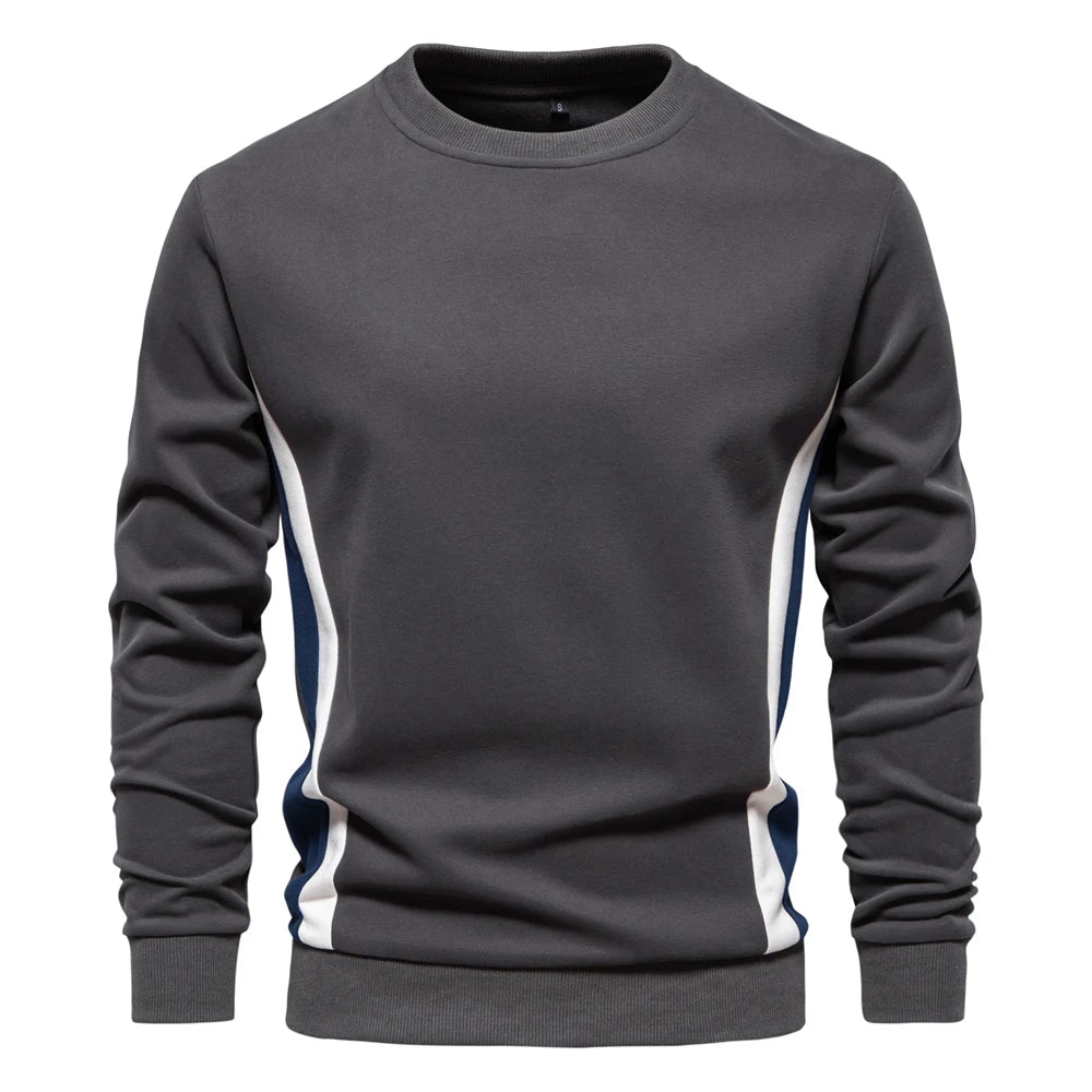 Men's Patchwork Cotton-Blend Crew Neck Sweatshirts Fashion Casual Sport Round-Neck Pullover Sweatshirt for Men