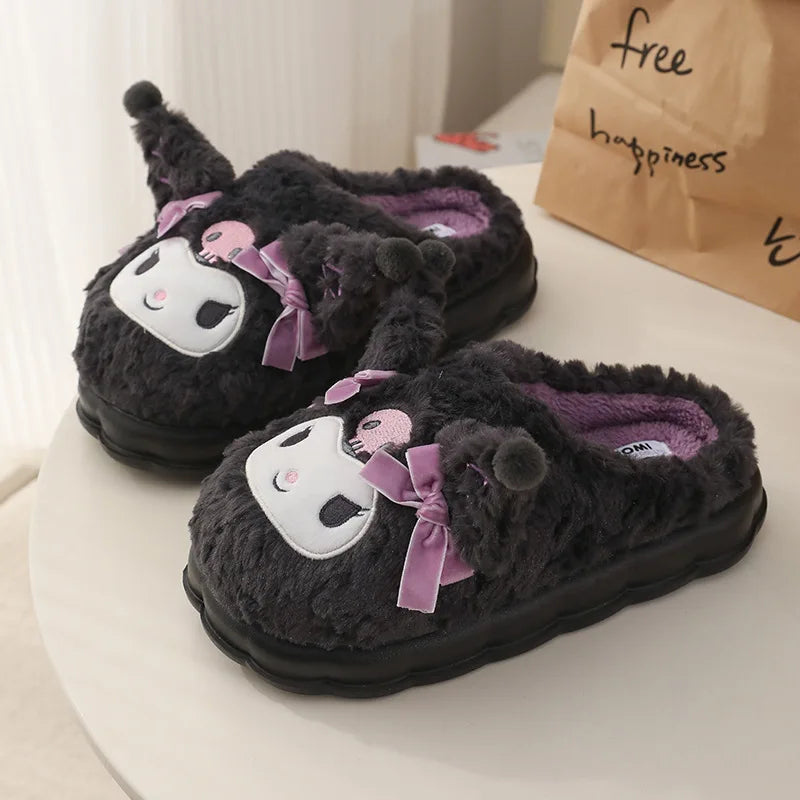 Kids' Slippers House Shoes Cartoon Kuromi Winter Shoes Warm Anti-Slip Soft Bottom Shoes For Girls Size 36-41