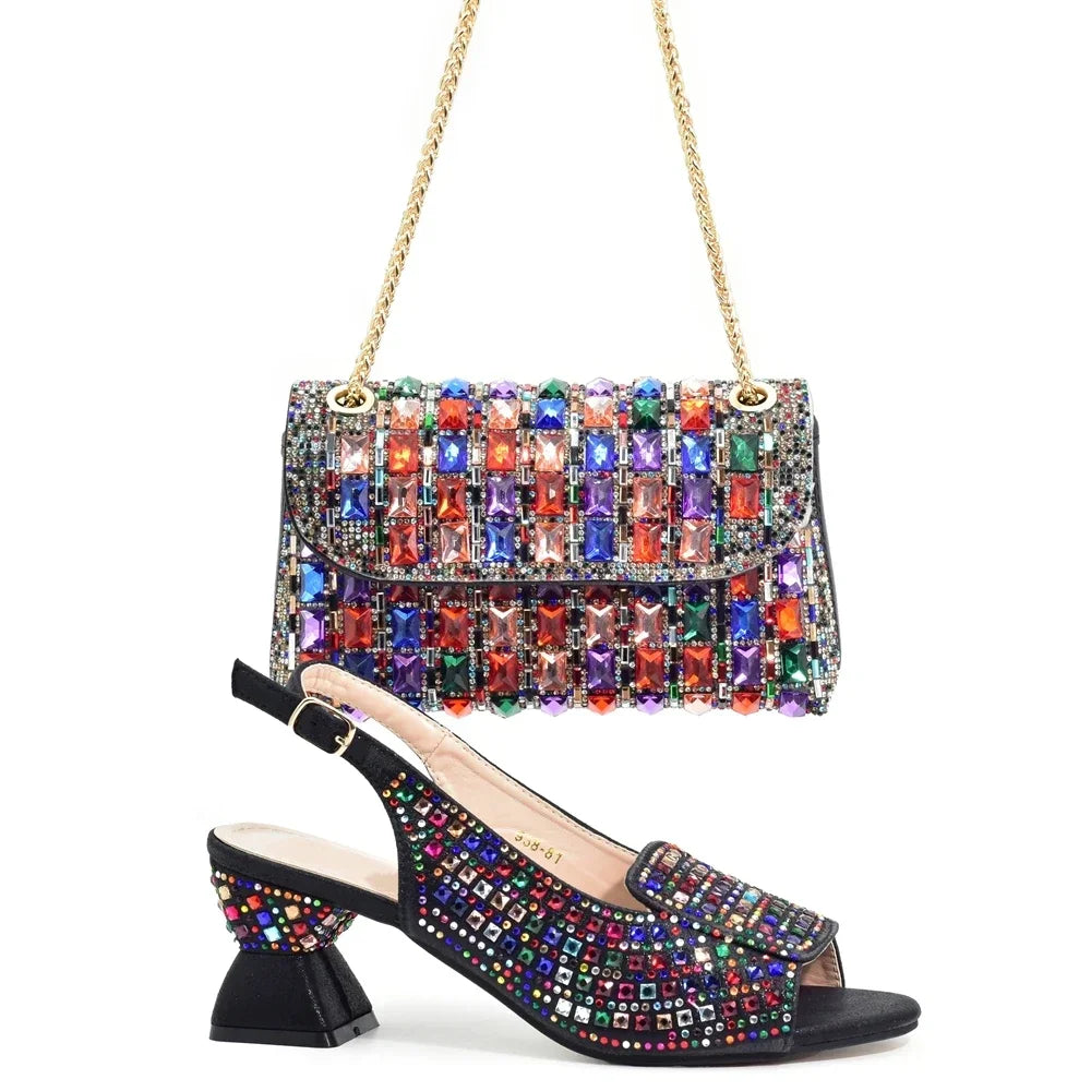 Italian Design Elegant Evening Shoes and Bag Set African Crystal Comfortable Shoes and Bag Commuter Women's Shoes