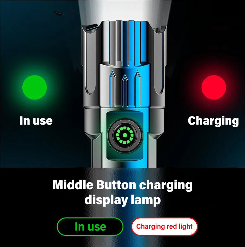 Super Bright Zoom Flash Flashlight,3 Lighting Modes,Rechargeable Portable LED Torch,Ideal for Outdoor,Camping,Fishing,Emergency