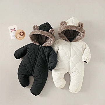 Baby's Winter Warm Clothes Fur Lining Rompers Fur Hoodie Jumpsuit Thicken Fleece Toddler Outfit 0-2Y