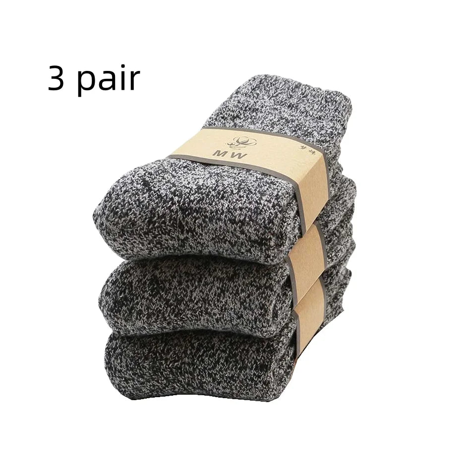 3/5 Pair Winter Men's Merino Wool Socks Super Thick Warm High Quality Harajuku Retro Snow Casual Anti-Freeze Cashmere Socks For Men