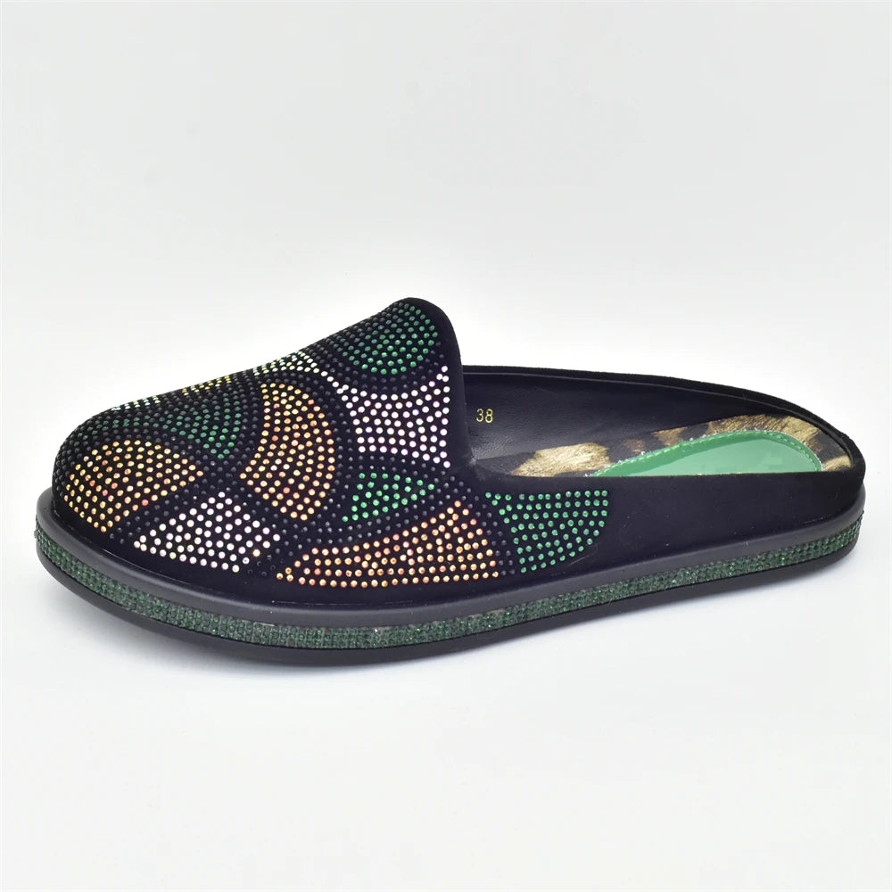 Fashion Women Mules Half Closed Slippers for Female Shoe Bling Rhinestone Sparkly Light Comfy Walking Shoe