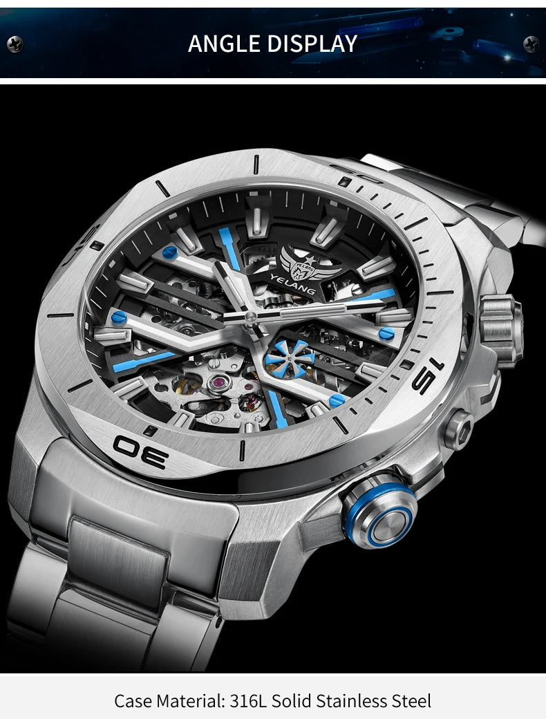 Yelang Men Dress Watch 44mm Vintage Dial Retro Business Luxury Sapphire Japan 8N40 Automatic Mechanical Waterproof 30Bar Reloj