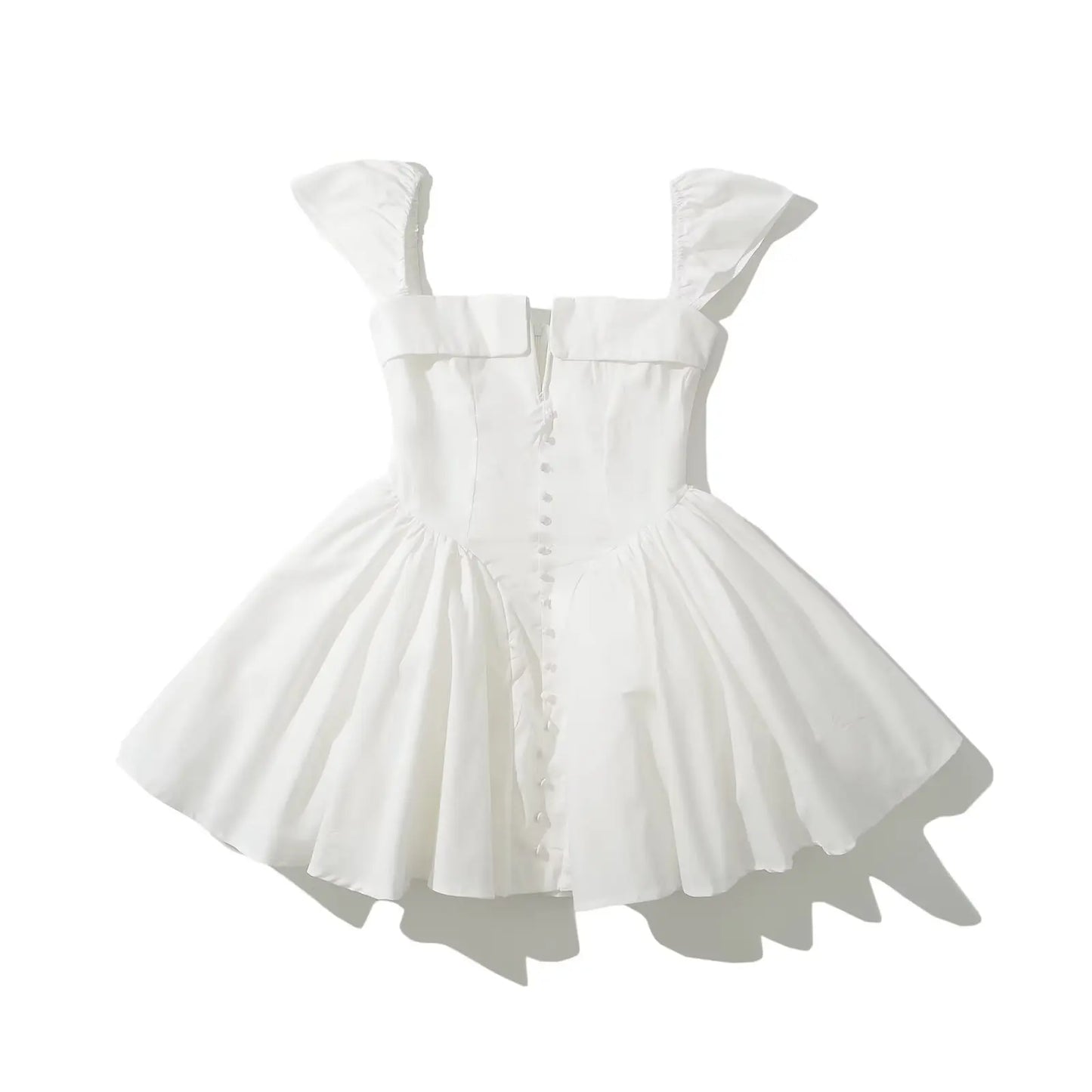 Summer Women Sexy Fit And Flare White Mini Dresses Short Sleeve Low Waist Elegant Party Dress Ladies Bridesmaids Robe