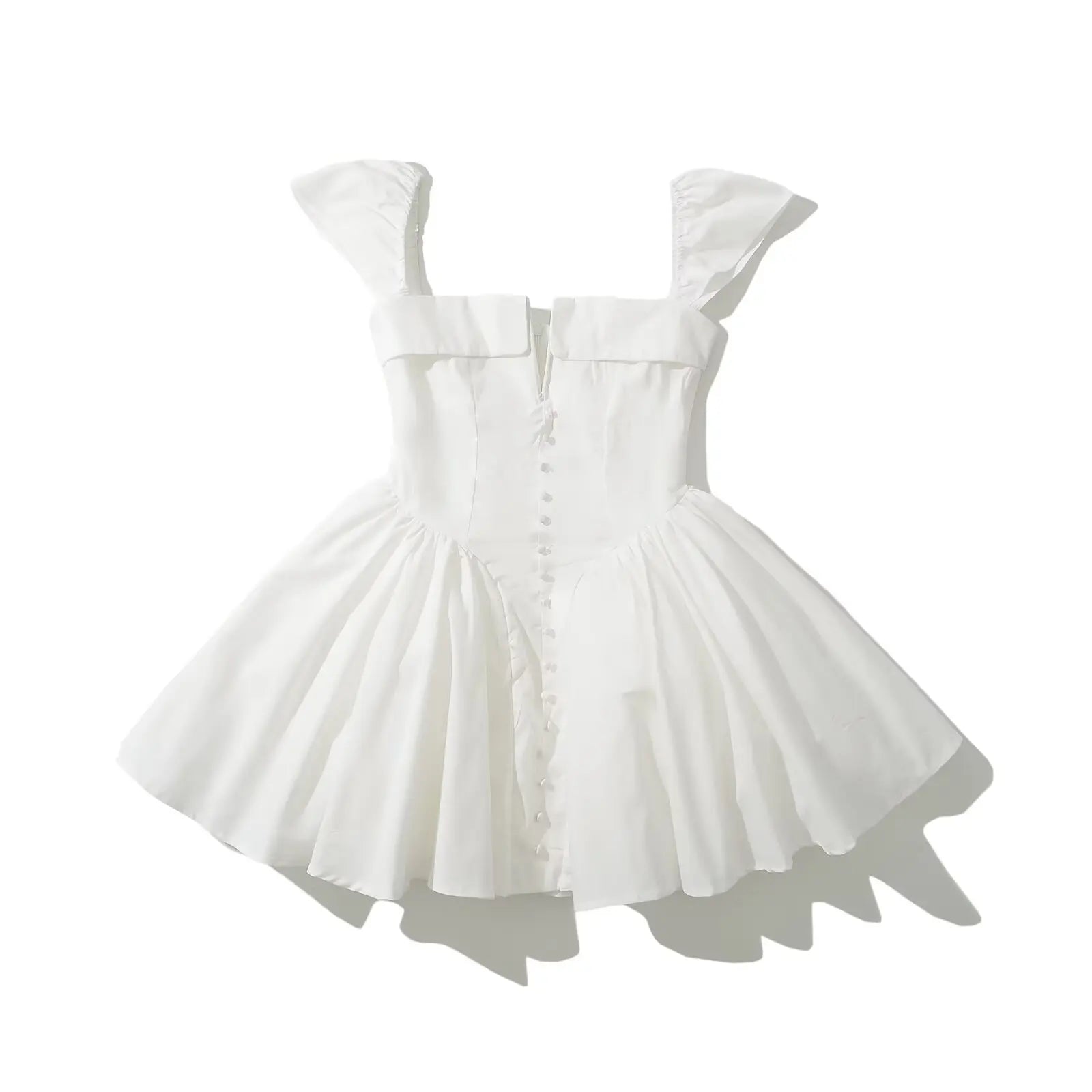 Summer Women Sexy Fit And Flare White Mini Dresses Short Sleeve Low Waist Elegant Party Dress Ladies Bridesmaids Robe