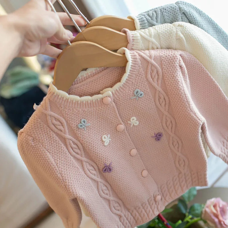 New Autumn Kids Sweater Cute Bow Girls Knitwear Clothes Knit Korean Version Children's Cardigan Tops 2-6T Girls