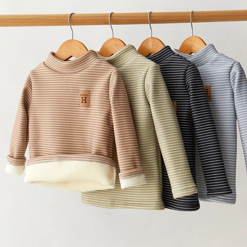 New Winter Kids Undershirts Children Cute Stripe Bottoming Shirt Girls Boys Half High Collar Warm Top 2-10T Unisex
