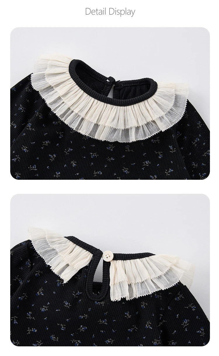 Children's New Spring Baby Pajamas Set Toddler Cute Floral Night-Clothes Girls Boys Lace Collar Home Wear 1-3Y Unisex