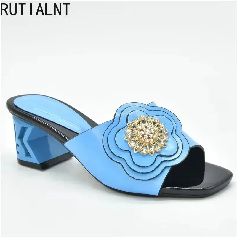 African Women Party High Heels Sexy Ladies Open Toe Slip-On Shoes Decorated with Rhinestone Plus Size for Ladies