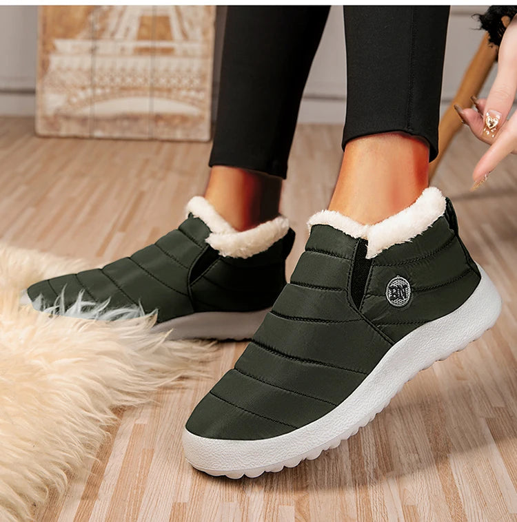 Winter Women Flats Warm Fur Black Ladies Shoes Round Toe Waterproof Shoes Sneakers Women Flat Zapatos De Mujer Shoes Woman