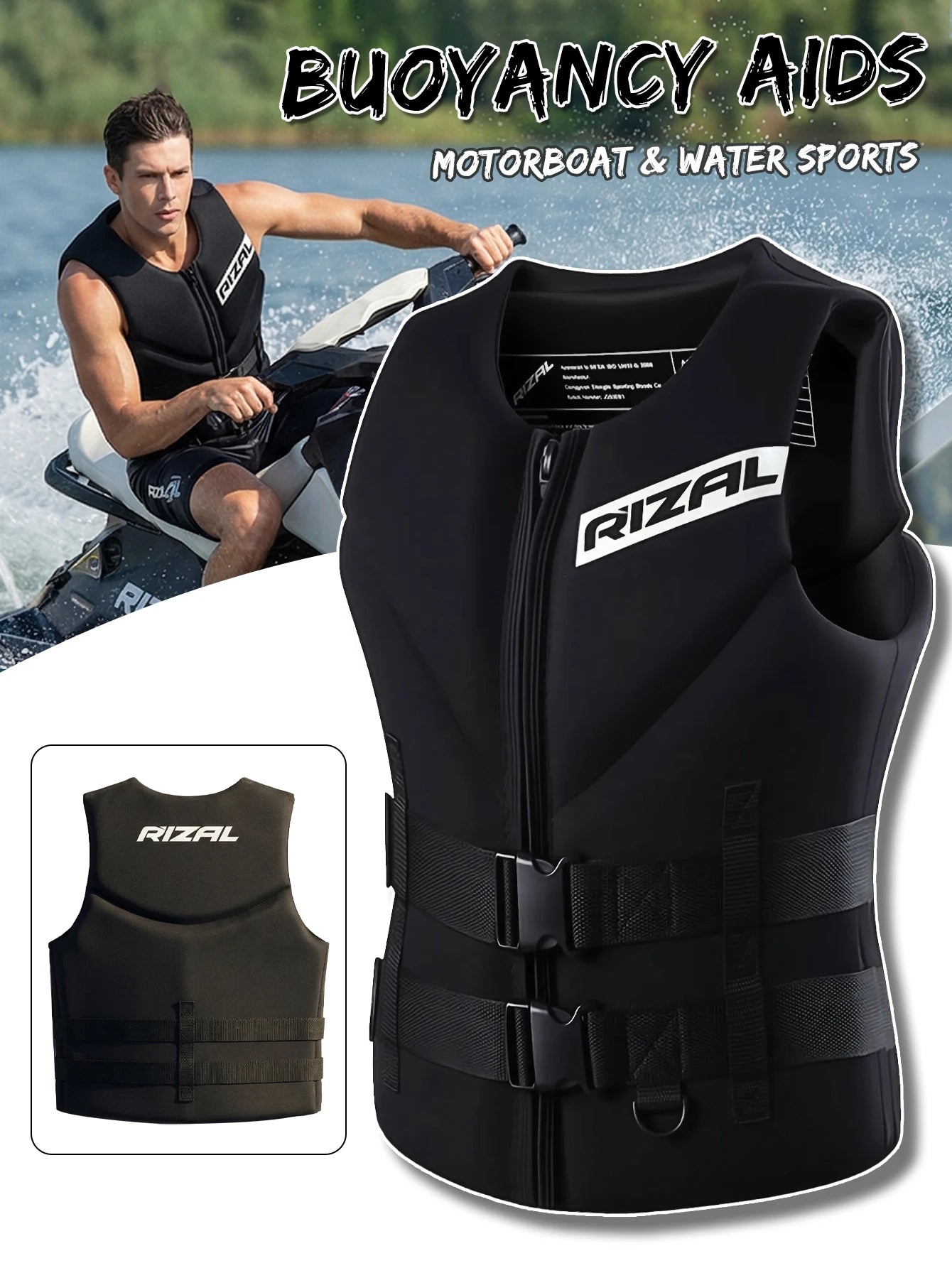 Adult Life Jacket Vest – Buoyancy Safety Vest for Kayaking, Surfing, Wakeboarding, Boating & Water Sports