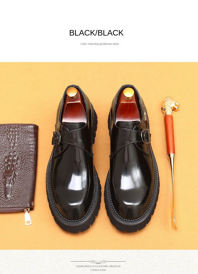 British casual leather shoes genuine leather formal business men shoes thick soled Oxford shoes patent leather Derby shoes