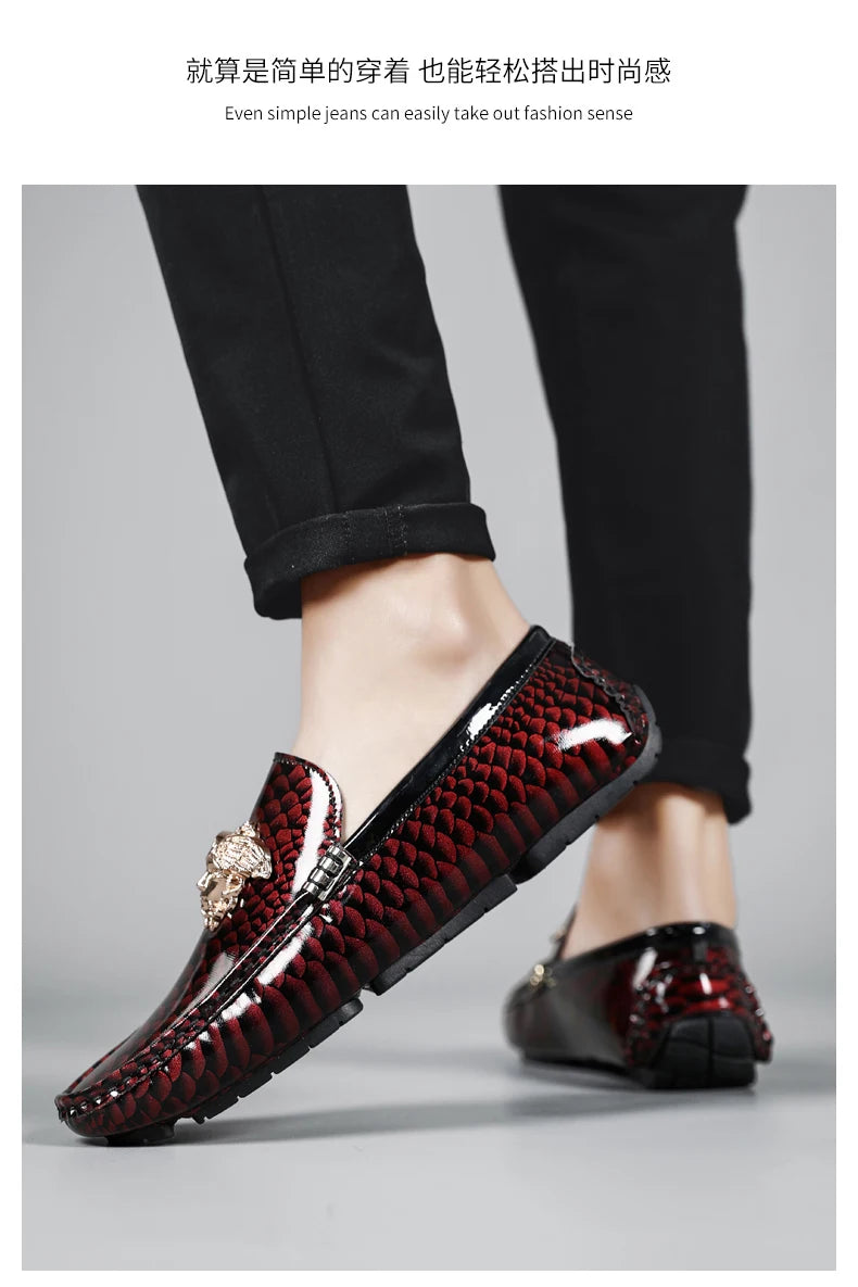 Luxury Trendy Mens Fashion Casual Shoes Popular Youth Daily Walking Shoes Red Business Moccasins Loafers Large Size 38-48