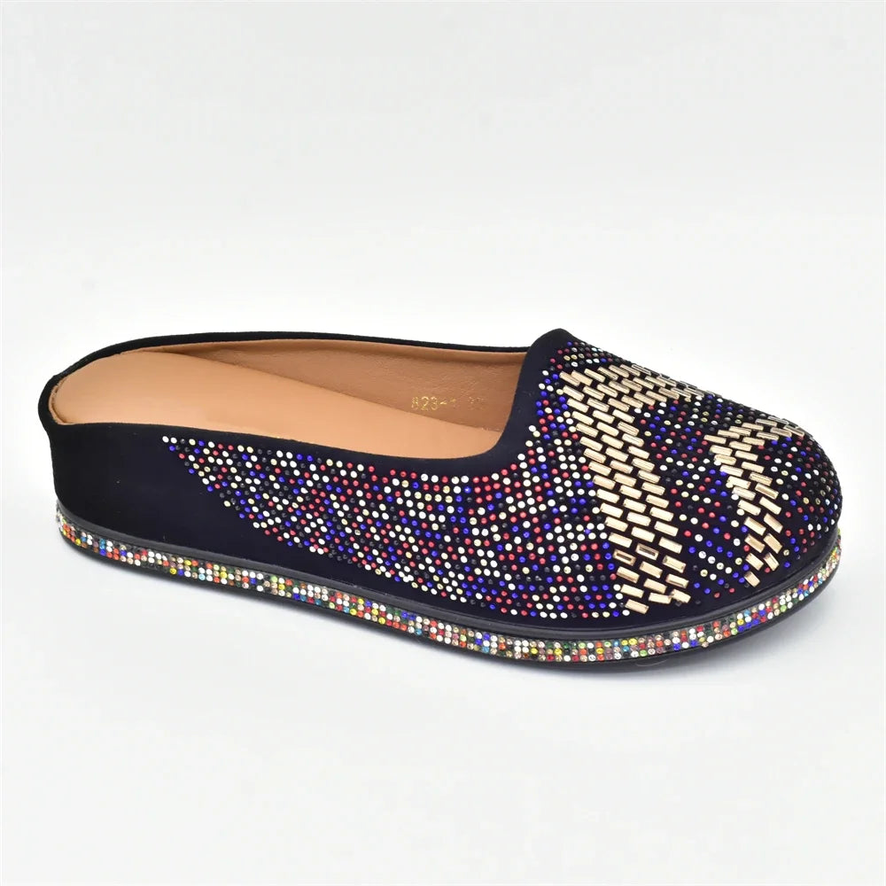 Bling Crystal Women Closed Toe Mules Half Close Slippers Thick Sole Light Weight Comfy Walking Shoes