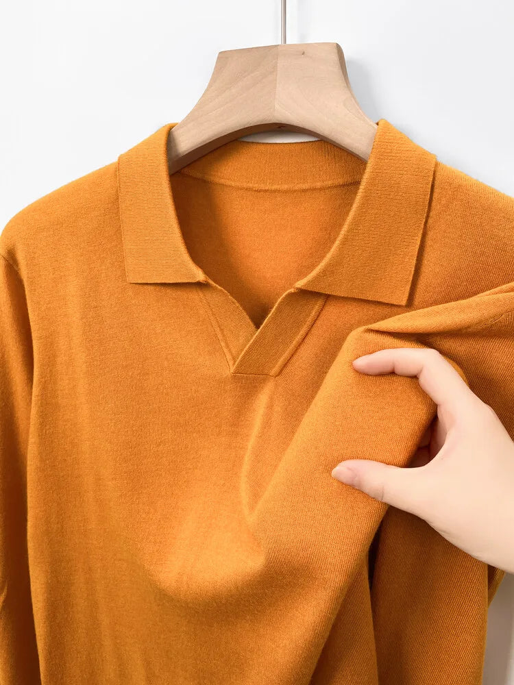 Men's Pullover Sweater With V-Neck, Business Casual Warm Polo, Male High Quality Cashmere Sweater