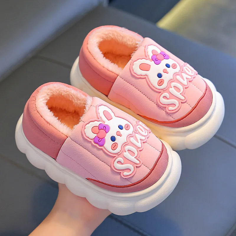 Kids' Slippers House Shoes Cartoon PU Leather Wrapped Heel Winter Shoes Warm Anti-Slip Shoes For Girls Size 24-36