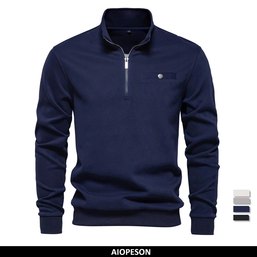 Men's Mock Neck Quarter-Zip Sweatshirts Causal Social Pocket Light-Weight Stand Collar Pullover Sweatshirt for Men