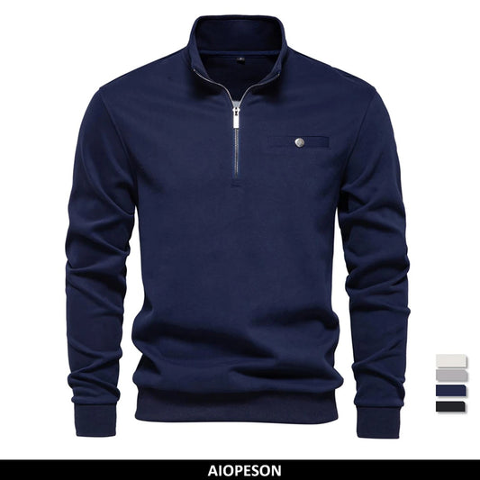 Men's Mock Neck Quarter-Zip Sweatshirts Causal Social Pocket Light-Weight Stand Collar Pullover Sweatshirt for Men