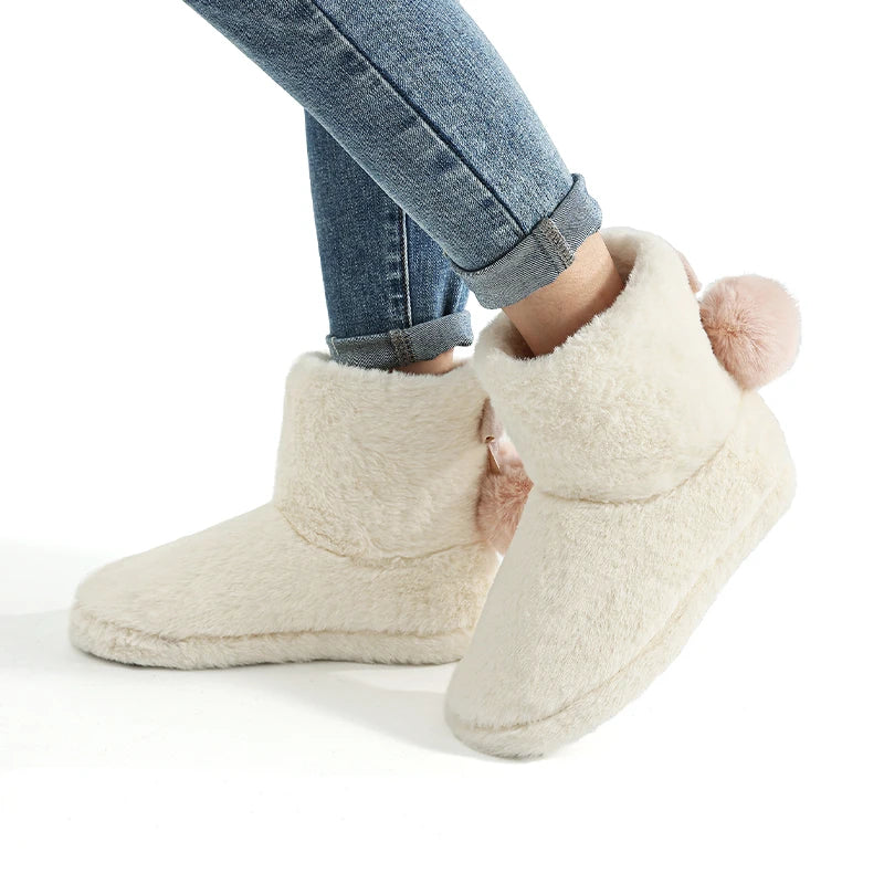 Women's Winter Warm Plush Cotton Boots Casual Fur Fluffy Snow Boots With Soft Comfort Non-Slip Sole Suitable As Snow Boots Cute Cotton Shoes