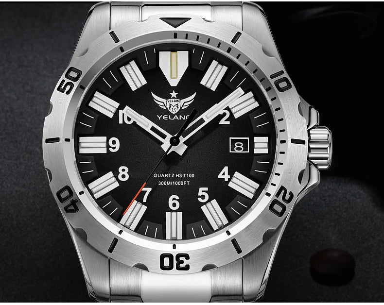 YELANG V1036 42mm Men's Quartz Watch Luminous Display Japan Movement 30ATM Waterproof Stainless Steel Band with Luminous Hands