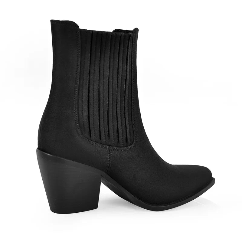Pointed Toe  Pull-on Western Cowgirl  Boots  Chunky Heel Big Size Ankle Boots
