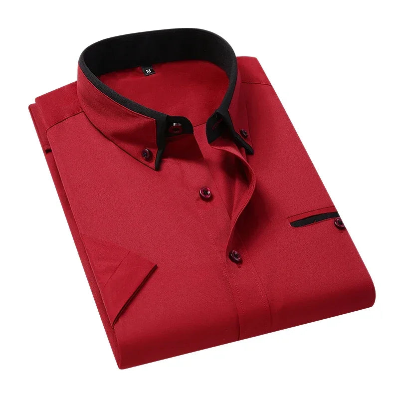 Summer Business Shirt Men Short Sleeves Button Up Shirt Turn-down Collar Casual Shirts Men's Clothing Plus Size 5XL