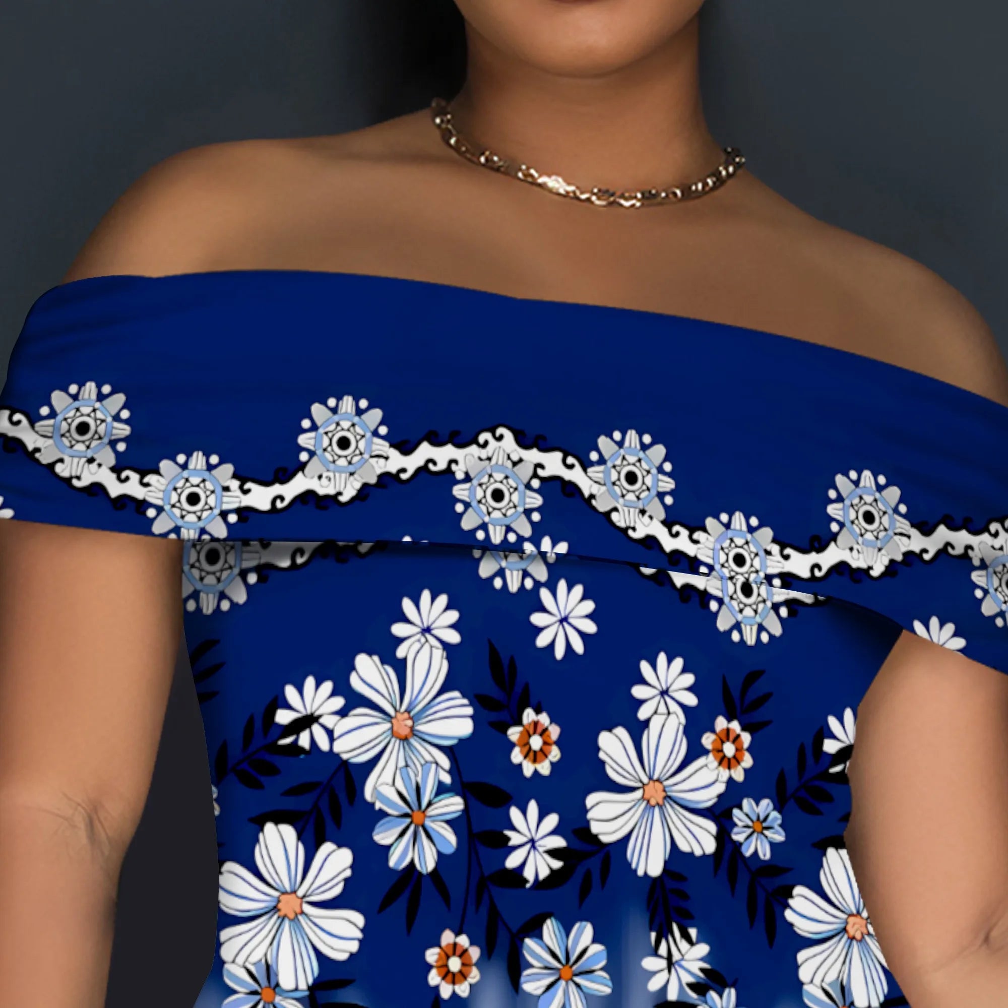 Elegant Off Shoulder Maxi Dress Ink Floral Print Bodycon Split Hem Summer Evening Look