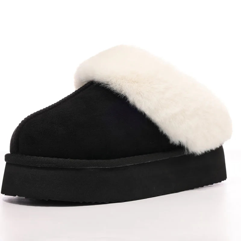 Women's Fashion Fur Winter Slippers With Thick Sole Fluffy Fuzzy Slippers and Anti-Slip Platform Slides Plush Shoes