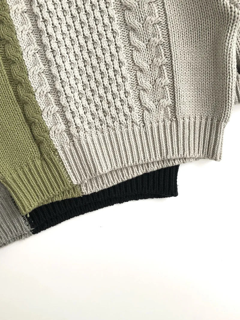 New Autumn Kid's Sweater Boys Trendy Patchwork Sweater Girls Knitted Pullover Children's Loose Knitwear 1-6Y Unisex