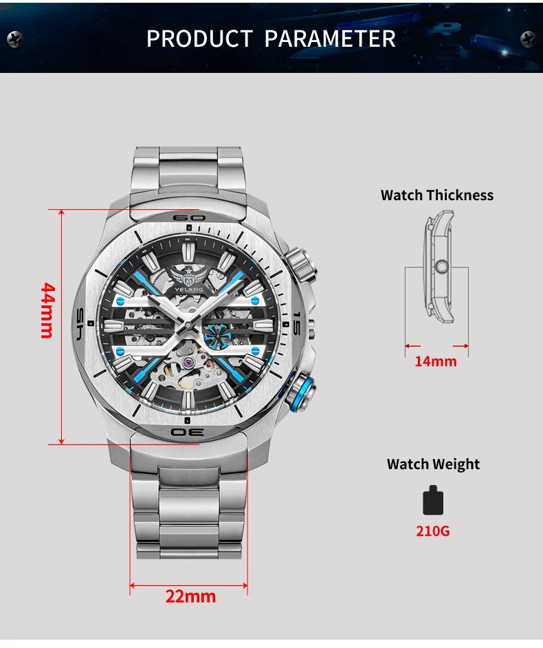 Yelang Men Dress Watch 44mm Vintage Dial Retro Business Luxury Sapphire Japan 8N40 Automatic Mechanical Waterproof 30Bar Reloj