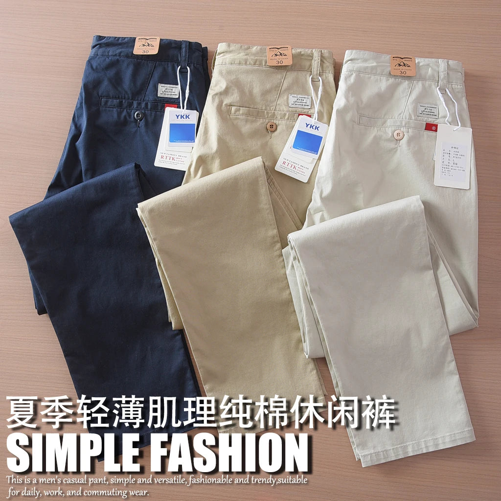 2025 Zomer Nieuwe Amerikaanse Retro Dunne Micro-Elastische Casual Broek Heren Eenvoudige 97% Katoenen Slim CHINO Business Rechte Broek