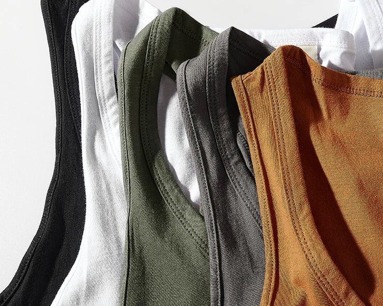 2023 Summer New American Retro Sleeveless O-neck Solid T-shirt Men's Fashion 100% Cotton Washed Old Casual Sports Vest Tops