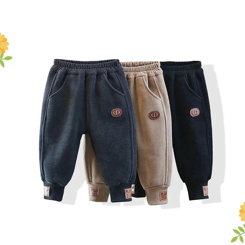 Children's Autumn & Winter Baby Girl Pants Fur Lining Boys Casual Trousers Simple Thick Kid's Pants 0-5Y Unisex