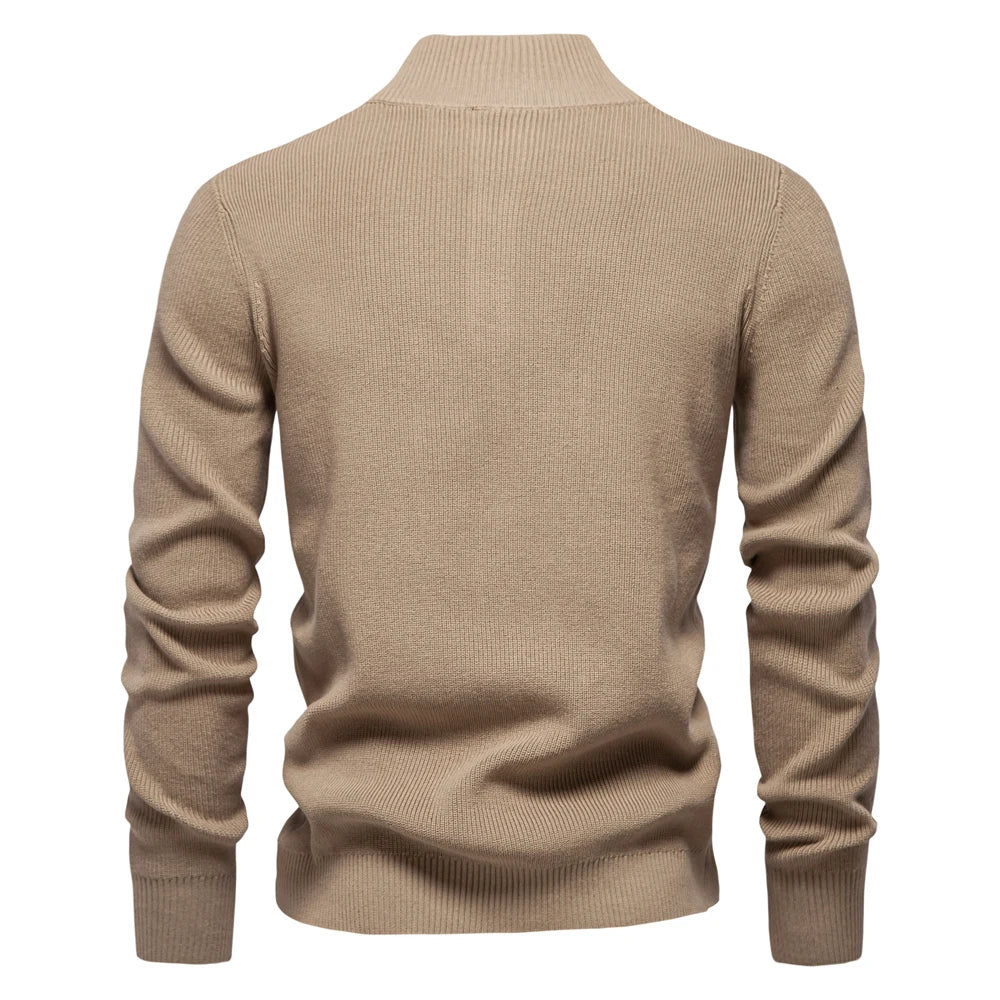 Men's Mock Neck Button-Up Cotton Pullover Sweaters Casual Social Knitted Turtleneck Autumn Winter Sweaters for Men