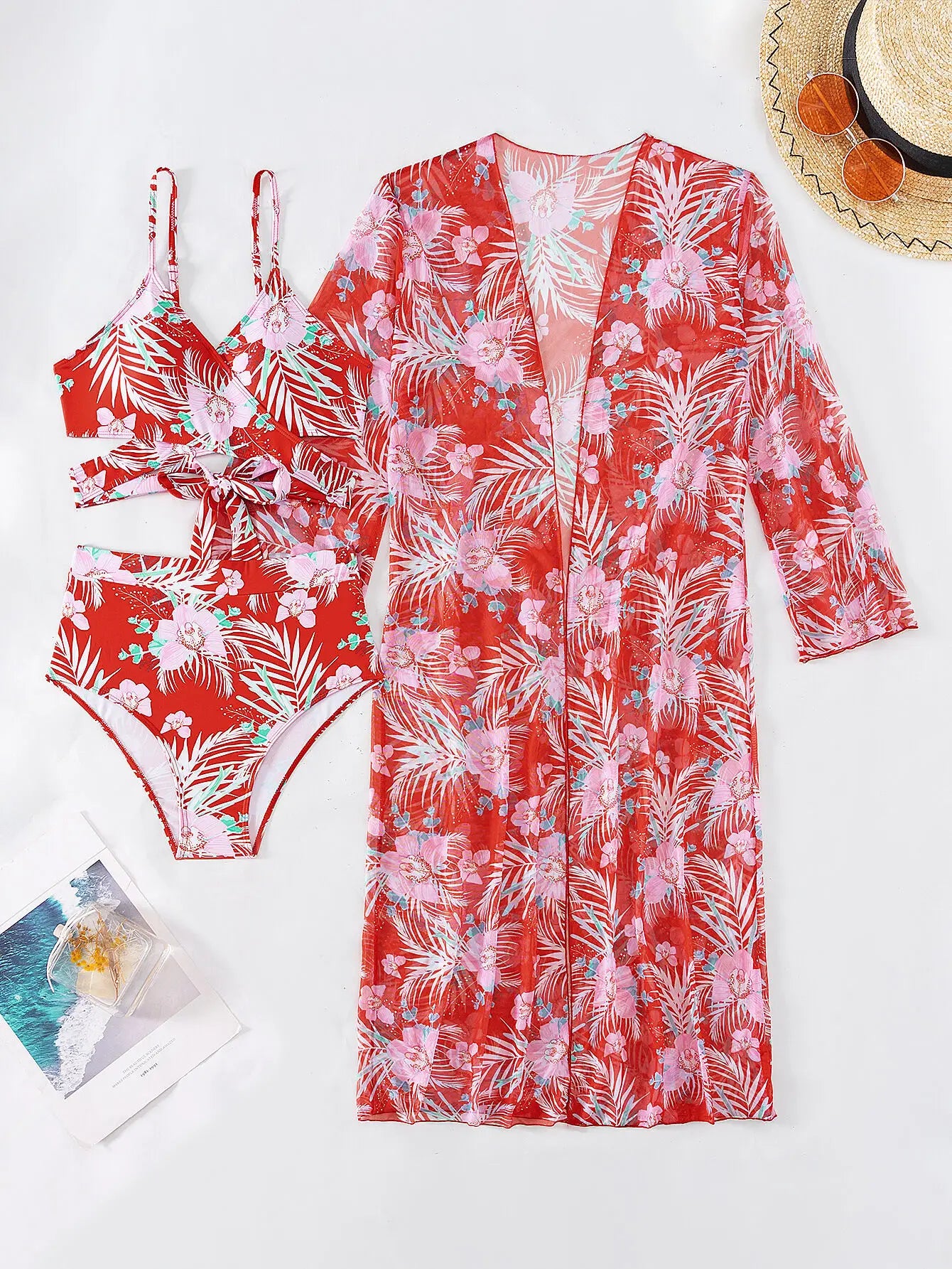 Summer Print Swimsuits 2025 Female Swimwear Push Up For Beach Wear Three-Piece Bathing Suits Pool Bather Women's Swimming Suit