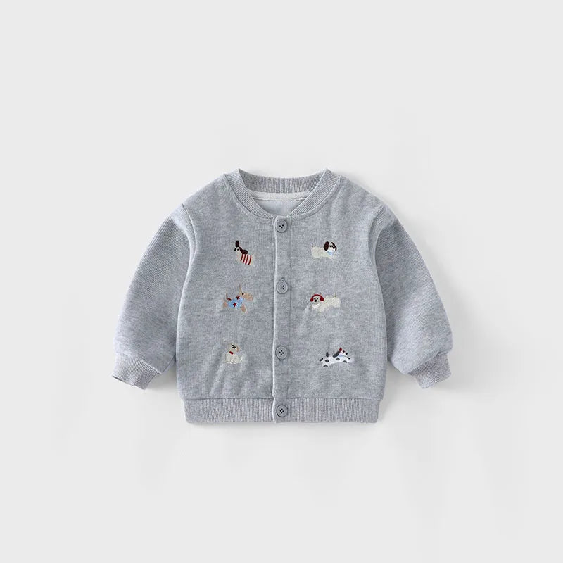 New Autumn Boys Girls Dog Baseball Uniform Cartoon Embroidered Pattern Kids Coat Fashion Children Clothes Pants 9M-5T Unisex