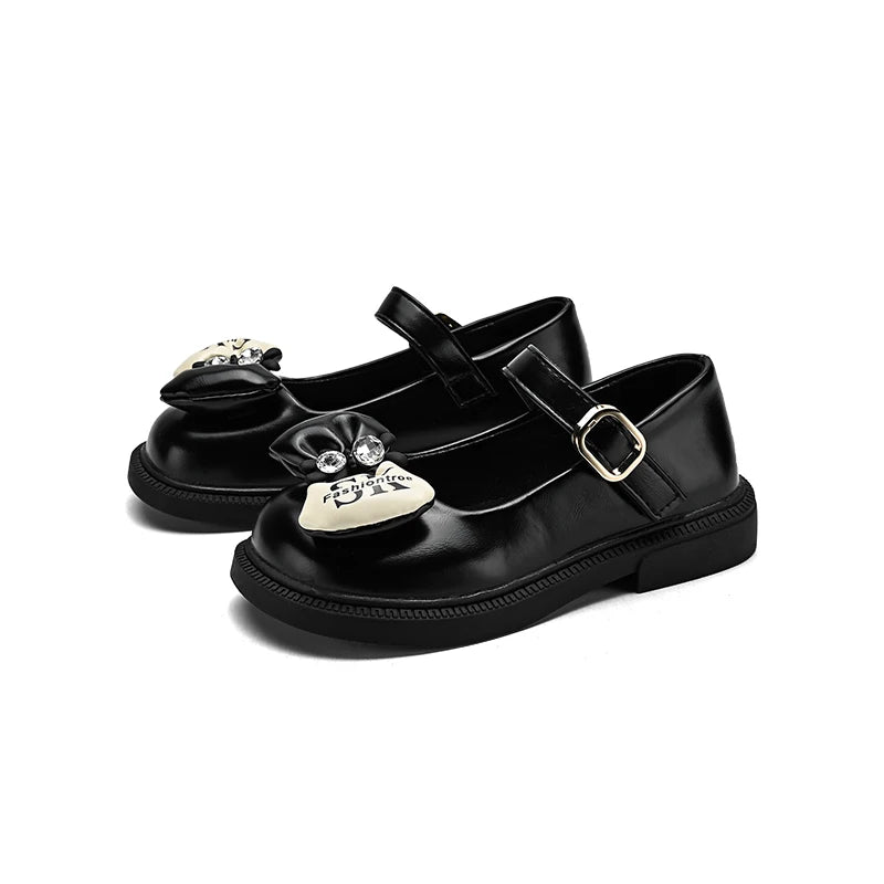 Stijlvolle leren strikschoenen voor meisjes, lente 2025, nieuwe mode, prinsessenschoenen voor bruiloften, kinderen, antislip, zachte zool, Mary Janes