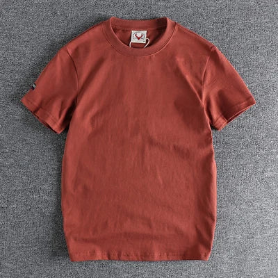 2022 Zomer Nieuw Amerikaans Retro T-shirt met korte mouwen en ronde hals, effen kleur, herenmode, eenvoudig, 100% katoen, gewassen, oude casual tops