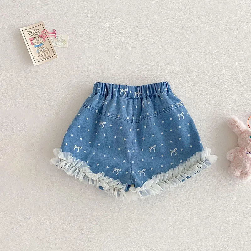 New Summer Girls Colourful Striped Cardigan Kids Short-Sleeved Knitted Sweater Children Cute Lace Bow Jeans 0-5Y Girls